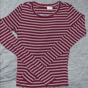 Maroon striped cropped fitted long sleeve